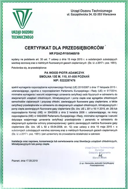 Certyfikat F-Gazy