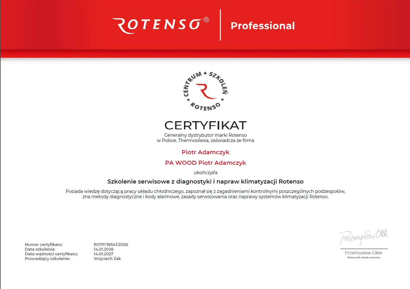Certyfikat Rotenso 2026